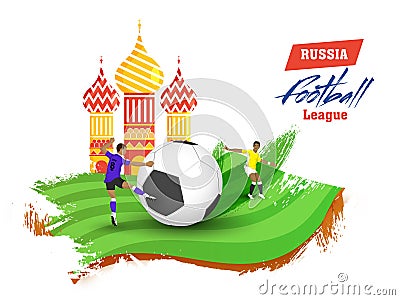 Russia football league poster or banner design with character of Editorial Stock Photo