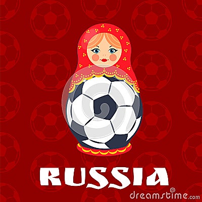 Russia Football Symbol Isolated on Red Backdrop Vector Illustration