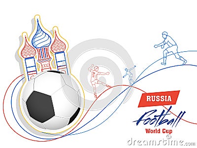 Russia Football World Cup poster or banner design with doodle il Cartoon Illustration