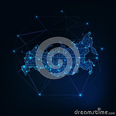 Russia glowing network map outline. Communication, connection concept. Vector Illustration