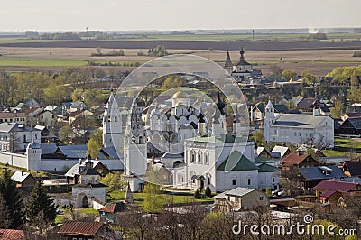 Russia - Golden Ring - Suzdal - Panorama of ancient white monuments, monasteries, walls , towers and churches. UNESCO world Stock Photo