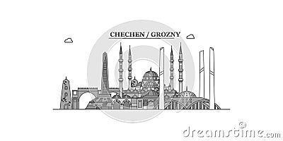 Russia, Grozny city skyline isolated vector illustration, icons Vector Illustration