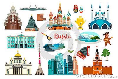 Russia icons set, flat cartoon style icon. Russian symbol. Vector Illustration