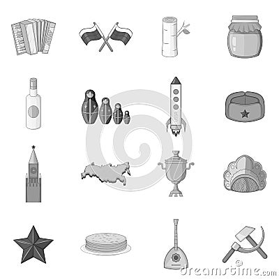 Russia icons set, monochrome style Vector Illustration