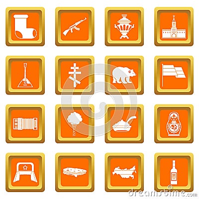Russia icons set orange Vector Illustration