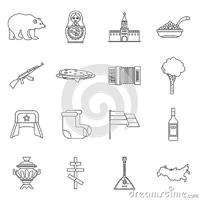 Russia icons set, outline style Vector Illustration