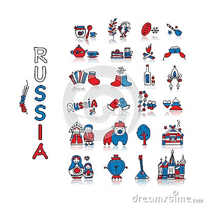 Russia, icons set. Sketch for your design Vector Illustration