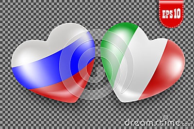 Russia Italy hearts Vector Illustration