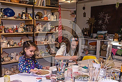 Russia Ivanovo January 17 2021 editorial Children's activity in the clay workshop Editorial Stock Photo