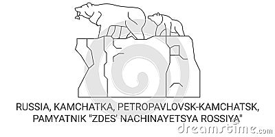 Russia, Kamchatka, Petropavlovskkamchatsk, Pamyatnik Zdes' Nachinayetsya Rossiya travel landmark vector illustration Vector Illustration