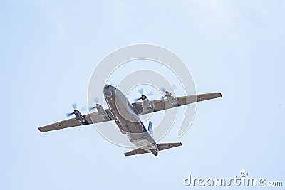 Russia, Khabarovsk - May 9, 2020: An-12D military transport aircraft . Parade in Editorial Stock Photo