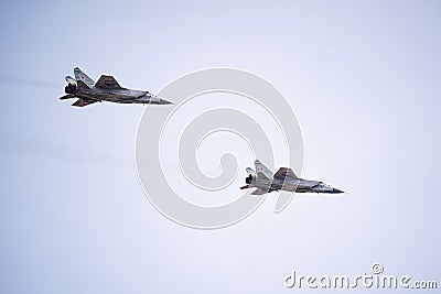 Russia, Khabarovsk - May 9, 2020: MiG-31BM upgraded all-weather fighter Editorial Stock Photo