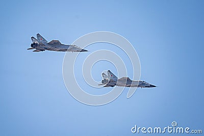 Russia, Khabarovsk - May 9, 2020: MiG-31BM upgraded all-weather fighter Editorial Stock Photo