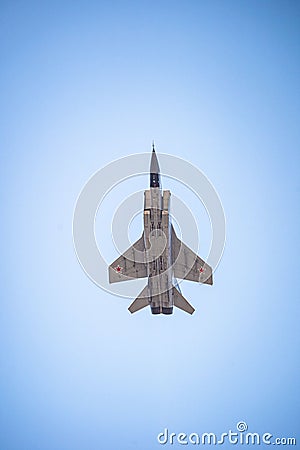 Russia, Khabarovsk - May 9, 2020: MiG-31BM upgraded all-weather fighter Editorial Stock Photo