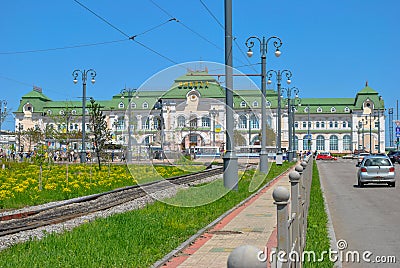 Russia. Khabarovsk: View of the city railway station Editorial Stock Photo