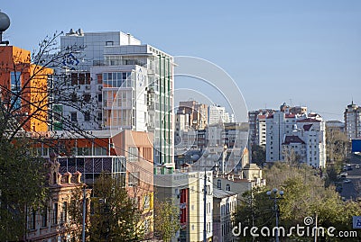 Khabarovsk - October 2019: View of Komsomolskaya street Editorial Stock Photo