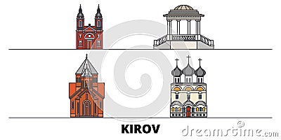 Russia, Kirov flat landmarks vector illustration. Russia, Kirov line city with famous travel sights, skyline, design. Vector Illustration