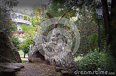 Russia. Kislovodsk. Sculpture Eagle in the Spa park in Kislovodsk. October 12, 2016. Editorial Stock Photo