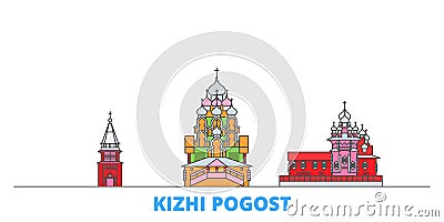 Russia, Kizhi Pogost line cityscape, flat vector. Travel city landmark, oultine illustration, line world icons Vector Illustration