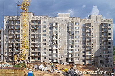 Russia Kostroma 07 01 2021 Construction of a multi-storey house made of panels in Russia according to an outdated Editorial Stock Photo
