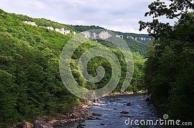 Russia. Krasnodar region. Mountain river in Adygea. Stock Photo