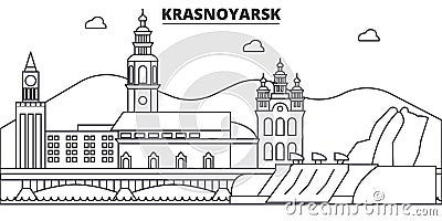 Russia, Krasnoyarsk architecture line skyline illustration. Linear vector cityscape with famous landmarks, city sights Vector Illustration