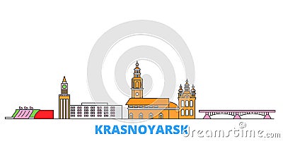 Russia, Krasnoyarsk line cityscape, flat vector. Travel city landmark, oultine illustration, line world icons Vector Illustration