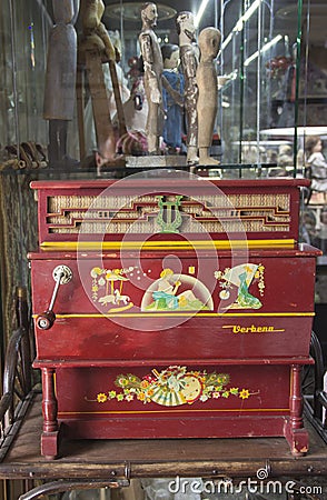 A barrel organ at a Christmas market Editorial Stock Photo