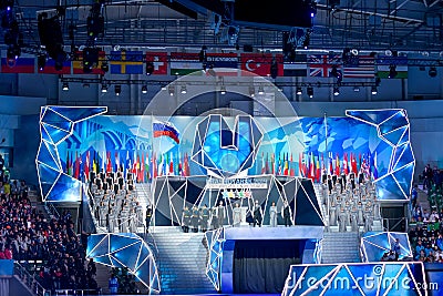 02.03.2019. Russia. Krasnoyarsk. The opening ceremony of the Universiade 2019 Editorial Stock Photo