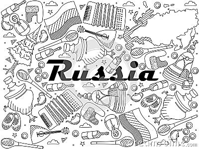 Russia line art design raster illustration Cartoon Illustration