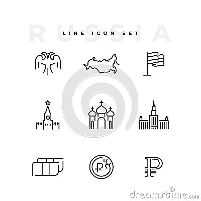 Russia line icon set business money isolated Vector Illustration