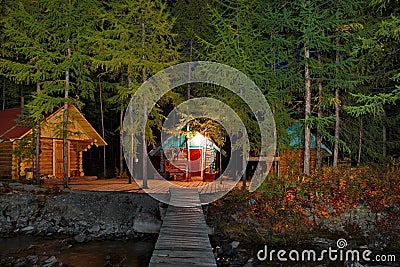 Tourist camp on an autumn night Stock Photo