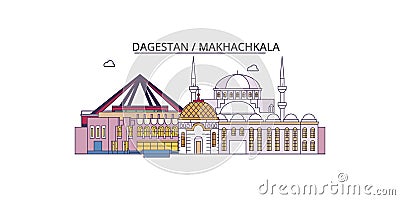 Russia, Makhachkala tourism landmarks, vector city travel illustration Vector Illustration
