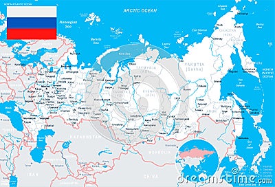 Russia - map and flag - illustration Cartoon Illustration