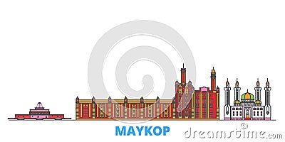 Russia, Maykop line cityscape, flat vector. Travel city landmark, oultine illustration, line world icons Vector Illustration