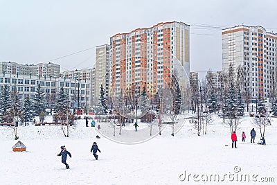 Moscow, Butovo district, new building, view from the window into the territory near the house, new houses, building Editorial Stock Photo