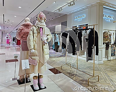 Exquisite interior of Balmain fashion boutique in TSUM shopping center, Moscow. Editorial Stock Photo