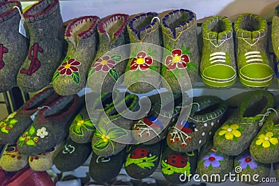 felted slippers for the house in the Russian folk style Stock Photo