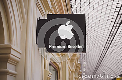 Russia Moscow January 1, 2020 The brand of the retail chain stores Apple Premium Reseller format in Russia and Europe. Editorial Stock Photo