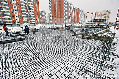 Russia, Moscow. January 30 ,2013 : building a house, laying the foundation Editorial Stock Photo