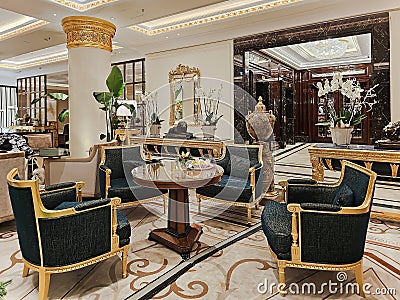 Luxurious interior of the The Carlton Hotel in Moscow Editorial Stock Photo