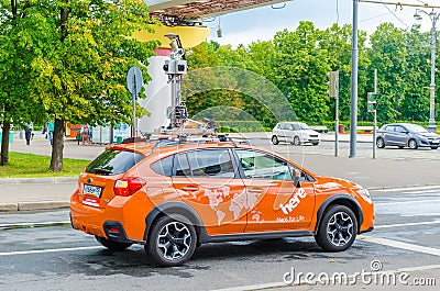 Automotive companies are testing a new unmanned vehicle on the streets of the city. Editorial Stock Photo