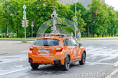 Automotive companies are testing a new unmanned vehicle on the streets of the city. Editorial Stock Photo