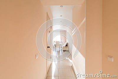 Russia, Moscow- July 25, 2019: interior room apartment. standard repair decoration in hostel. room doors, repair corridor Editorial Stock Photo