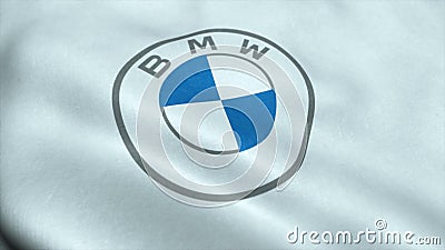 RUSSIA, MOSCOW, MARCH 2020: Flag with BMW logo, close-up. Conceptual editorial 3d rendering Editorial Stock Photo