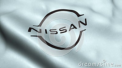 RUSSIA, MOSCOW, MARCH 2020: Flag with Nissan Motor logo, close-up. Conceptual editorial 3d rendering Editorial Stock Photo