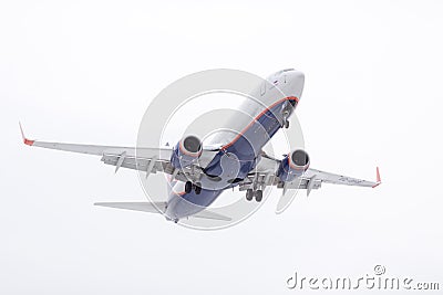 RUSSIA, MOSCOW - March 10, 2019: Plane landing aircraft Sheremetyevo International Airport. Editorial Stock Photo