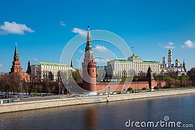 Russia, Moscow, May 2020. Quarantine in the city. Kremlin embankment. Grand Kremlin Palace, Kremlin, symbols of Russia. Self- Editorial Stock Photo