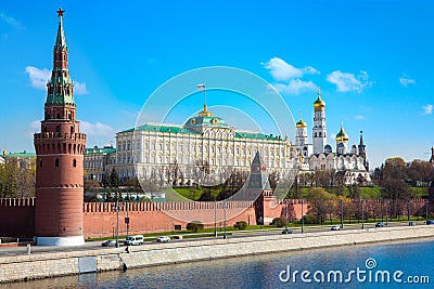 Russia, Moscow, May 2020. Quarantine in the city. Kremlin embankment. Grand Kremlin Palace, Kremlin, symbols of Russia. Self- Editorial Stock Photo