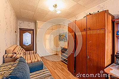 Russia, Moscow- November 20, 2019: interior room apartment modern bright cozy atmosphere. general cleaning, home decoration, Editorial Stock Photo